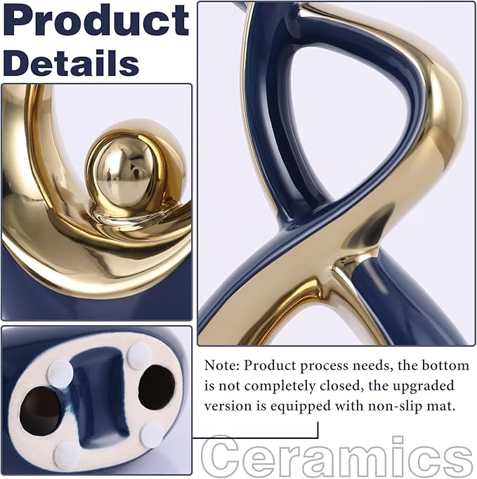 Gold Blue Modern Sculpture Table Decorations, Ceramic Knick Knacks Statues for Living Room Decor, Tv Stand and Desk Decor, Suitable for Coffee Tables and Shelf Decorations, Great Gift Idea