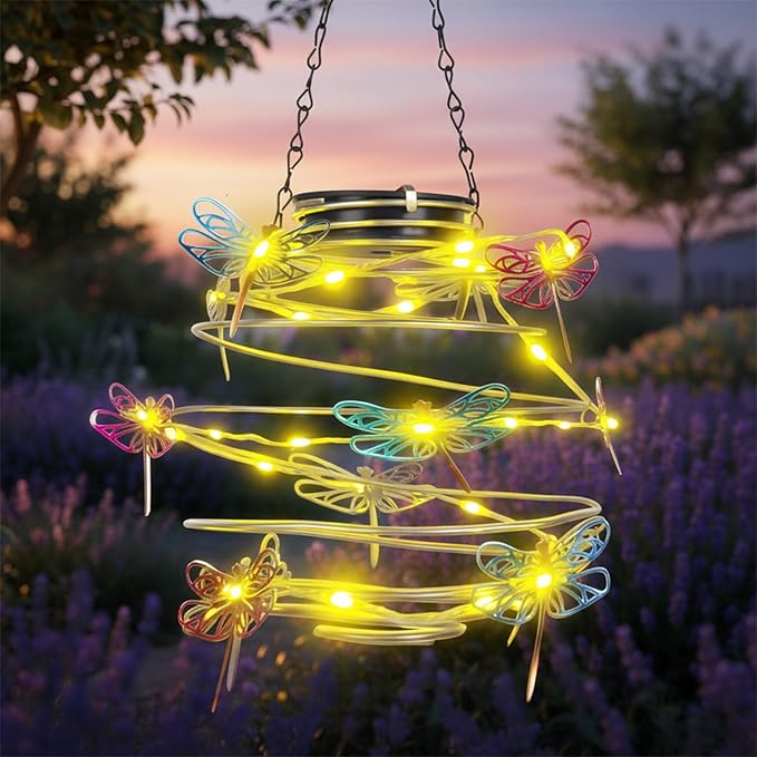 2 Pack Solar Outdoor Lantern Hanging Lights - 30LED Waterproof Solar Dragonfly Light Outdoor,Hanging Decor for Garden,Yard,Porch Patio,Lawn Backyard Landscape Pathway Outside,Gifts for Women