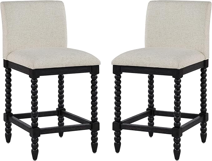 DUHOME Spindle Counter Stools Set of 2 with Padded Spring Seat,Wooden Bar Stools Farmhouse 26 Inch Counter Height Stools Chairs with Spindle Back for Kitchen Island