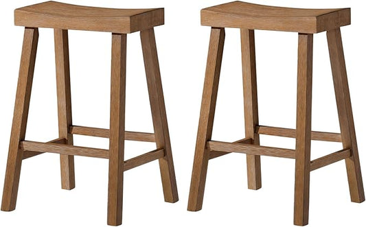Maven Lane Kitchen Bar Stool, Modern Farmhouse Wood Counter Barstool, Kitchen Island Stool, Counter Height Stools for Kitchen, Wide Seat Backless Bar Stools, Vincent 26" (Antiqued Natural), Set of 2