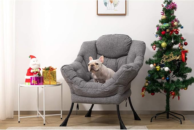 HollyHOME Modern Fabric Large Lazy Chair, Accent Oversized Comfy Reading Chair, Thick Padded Cozy Lounge Chair with Armrest, Steel Frame Leisure Sofa Chair for Living Room, Bedroom, Dorm, Stale Grey