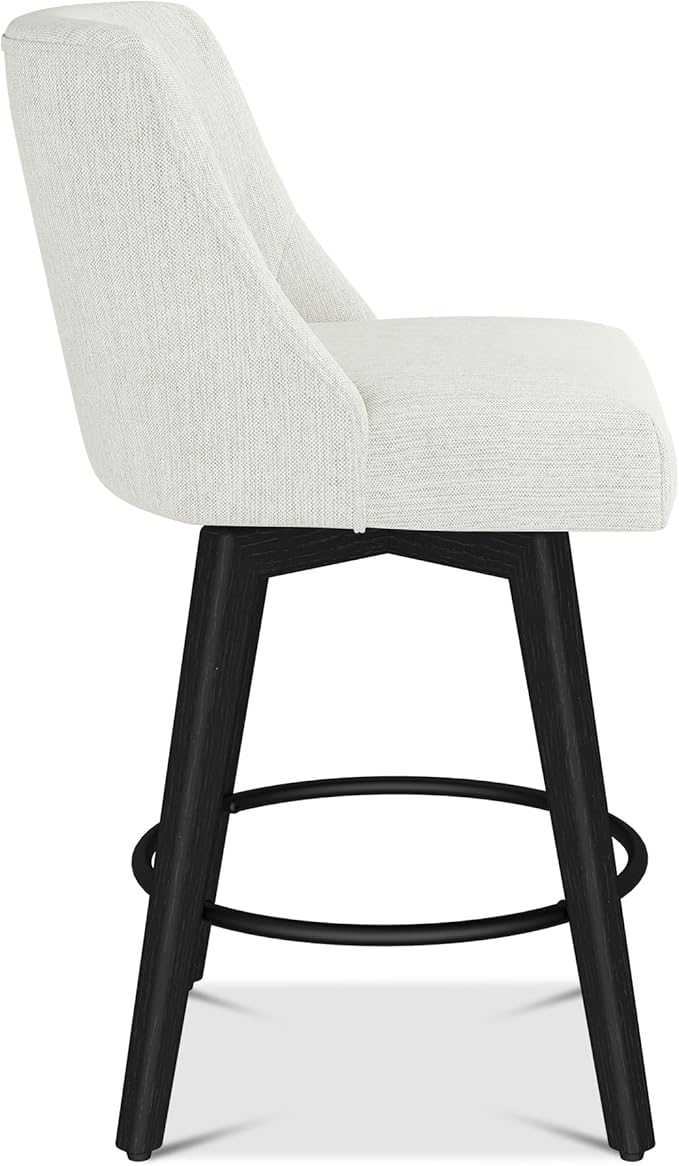 Counter Height Bar Stools Set of 2, Modern Swivel Barstools with Back and Wood Legs, Linen Fabric Upholstered Counter Height Stools, 26" H Kitchen Island Stools, Home Bar, Pub, Ivory