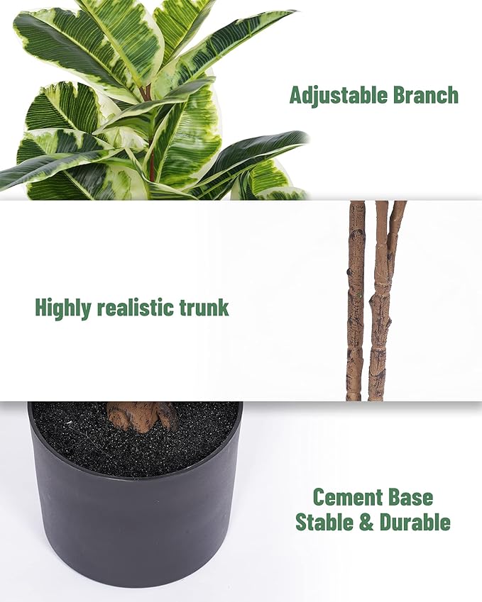 Artificial Rubber Tree Plant 43in Tall Faux Ficus Tree Potted Fake Tropical Decorative House Large Floor Artificial Plants for Home Office Store Room Decor