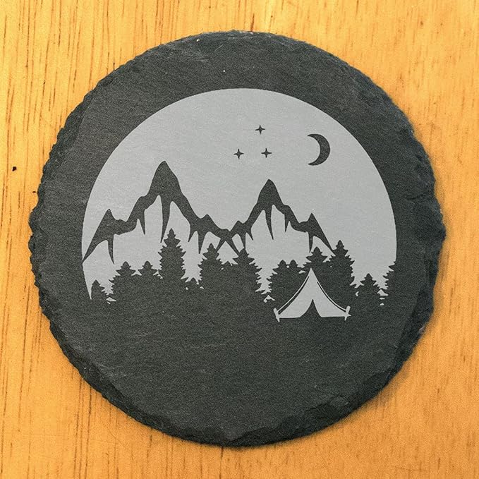 Mountain Majesty Slate Coasters with Stunning Mountain Scene Design - Perfect for Home and Office Decor and Protection of Surfaces, Available in Square or Round Coasters - Round Slate - Set of 5