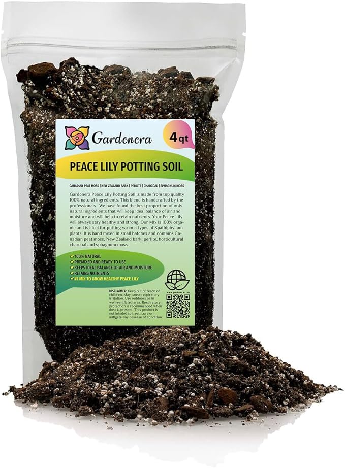 Gardenera's Peace Lily Soil Mix for Thriving Indoor Plants: Hand-Crafted for Optimal Growth [4-Quart Bag]