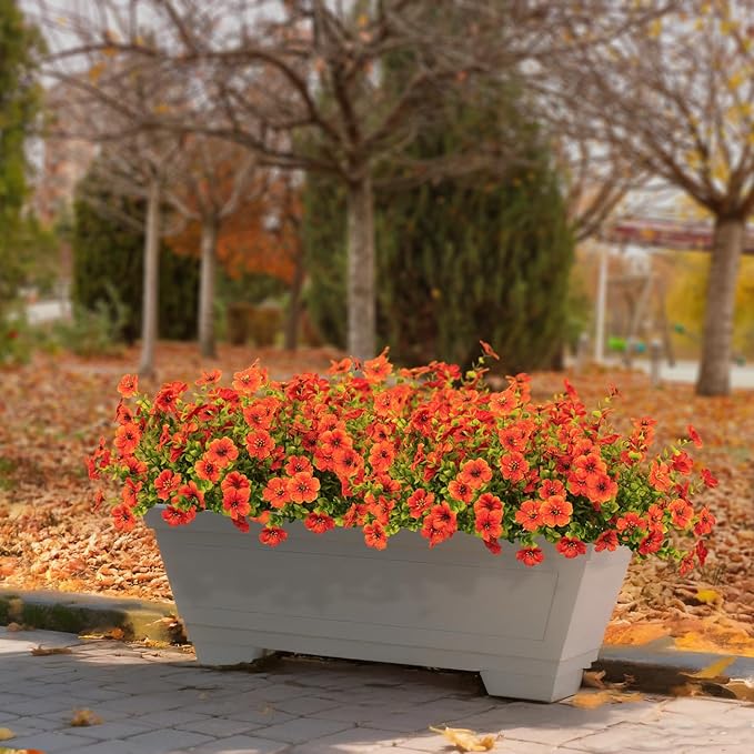 16 Bundles Artificial Flowers Outdoor Spring Summer Decoration Fake Silk Colorful Daisy Eucalyptus Realistic UV Resistant Outside Faux Plants for Garden Porch Window Box Home Decor (Orange)