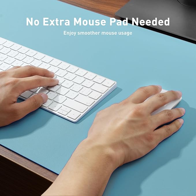 Aothia Large PU Leather Desk Pad Protector – Non-Slip Mouse Pad & Writing Mat for Office/Home, Waterproof, Easy to Clean(36" x 17", Blue Topaz)