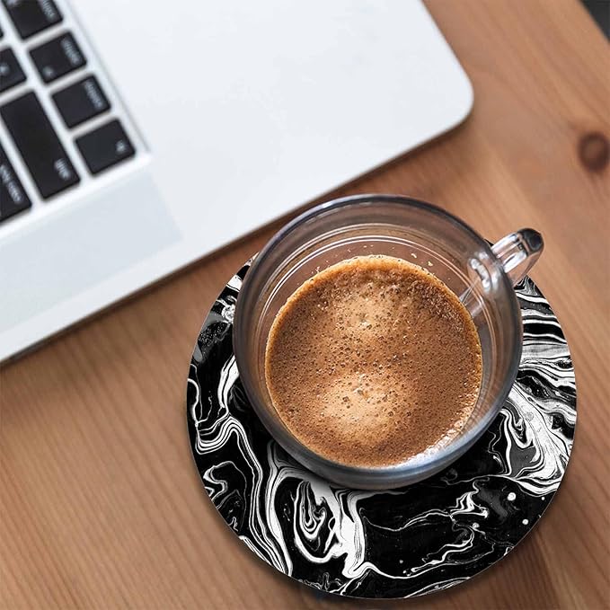 Black Artistic Graphic Dye Coasters for Drinks Office Coffee Table Monochrome Water Surface Art Fluid Ink Liquid Living Room Decor Set of 2 for Cold Drinks Wine Mugs and Cups 4 Inch