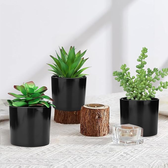 Hopewood Artificial Succulents Faux Potted Plant Decor, Small Fake Plants in Black Pot, Realistic and Lifelike for Book Shelf, Desk Decor, Home Office, Kitchen, or Bathroom Decor - Pack of 3