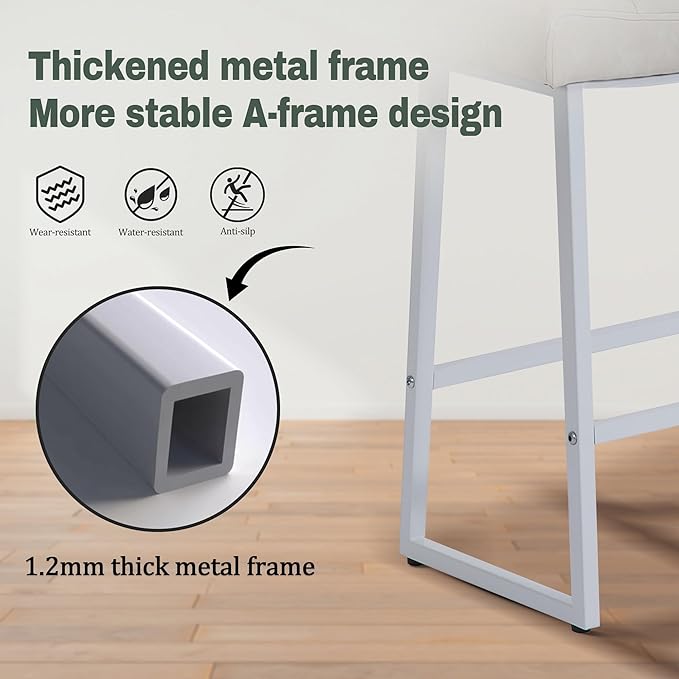 White & Beige Counter Height Bar Stools Set of 6 for Kitchen Counter Modern Backless Barstools with Upholstered Faux Leather Seat and Metal Frame Industrial 24 inch Bar Chairs