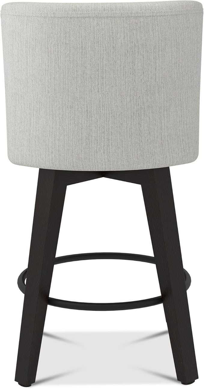 Counter Height Swivel Bar Stools Set of 2, 26" Seat Height Modern Bar Stools with Back and Solid Wood Legs for Kitchen Island, Fabric in Ivory White