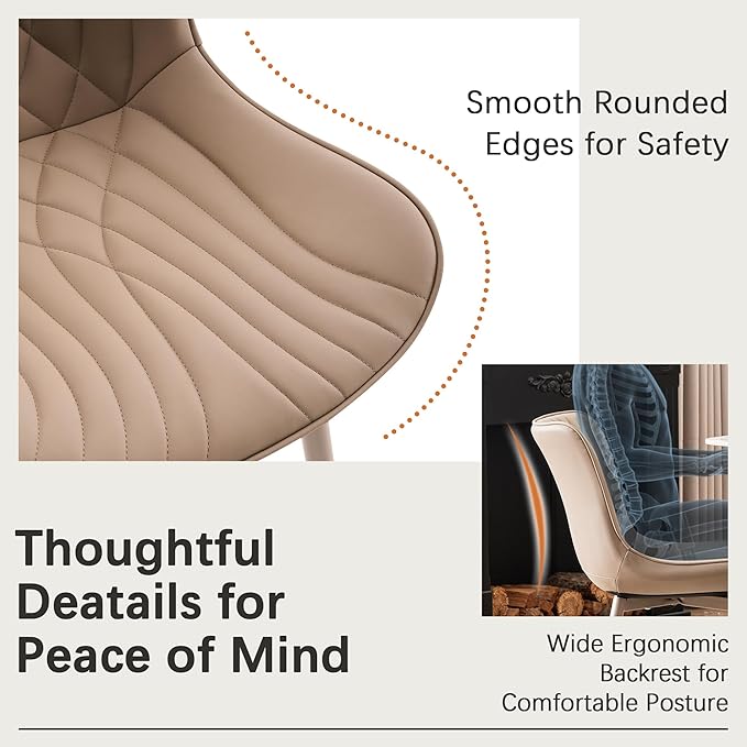 YOUTASTE All Khaki Dining Chairs Set of 2, Mid-Century Modern Armless Kitchen Chairs with Back, Faux Leather Upholstered Accent Chairs with Metal Legs for Living Room, or Bedroom