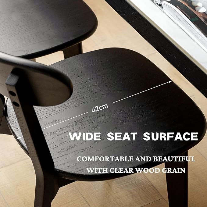 100% Solid Oak Wood Dining Chairs,Mid Century Modern Dining Chairs with Rounded Backrest,Kitchen,Dining Room Chairs Set of 1/2/4 (1, Black Color)