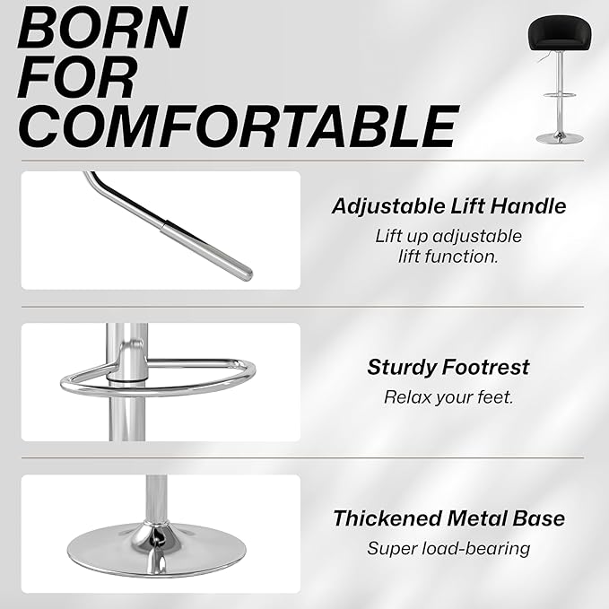 KCC Velvet Bar Stools Set of 4, Counter Height Bar Stools with Low Back, Swivel Barstool for Kitchen Island, Bar Pub (Black)