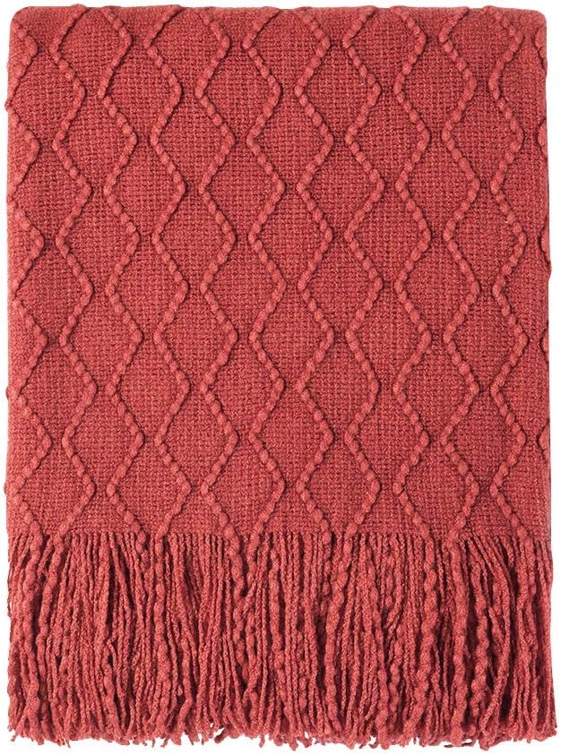 BOURINA Rust Throw Blanket 60x80 Inches Throw Textured Solid Soft Sofa Throw Couch Knitted Decorative Blanket