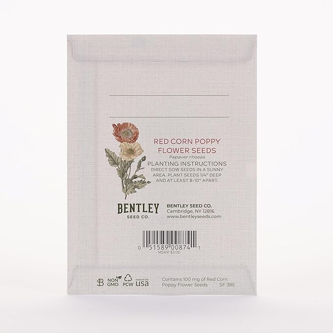 Bentley Classic Vintage Art Poppy Packets, Thinking of You Flanders Corn Seeds, Thoughtful Illustrated Flower Design, Eco-Friendly Hand Out, Sentimental Gift, 25 Pack