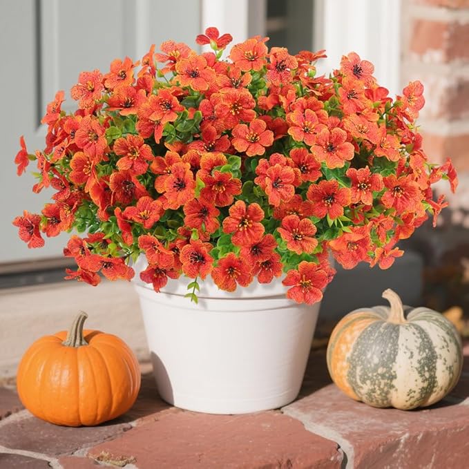 12 Bundles Artificial Flowers Plants for Outdoor Indoor Spring Summer Home Decor, Faux Flower Daisy with Eucalyptus Leaves Fake Plants, UV Resistant Artificial Flowers for Garden Porch Patio Decor