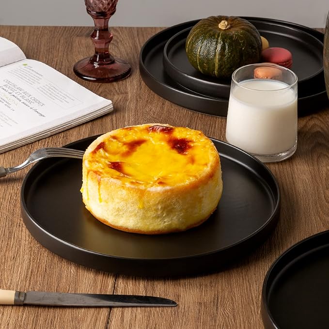 AmorArc Ceramic Plates Set of 6, Matte Glaze 8.0 Inch Dishes Set for Kitchen, Dessert,Salad,Appetizer, Small Dinner Plates, Microwave & Dishwasher Safe, Scratch Resistant, Matte Black