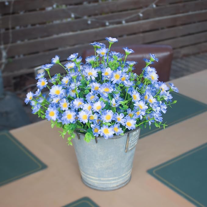 Artificial Plants & Flowers for Outdoors Fade Resistant Purple Silk Flower Look Real Fake Plant Outdoor Faux Outside for Planter Front Porch Decor (8 Bundles Purple)