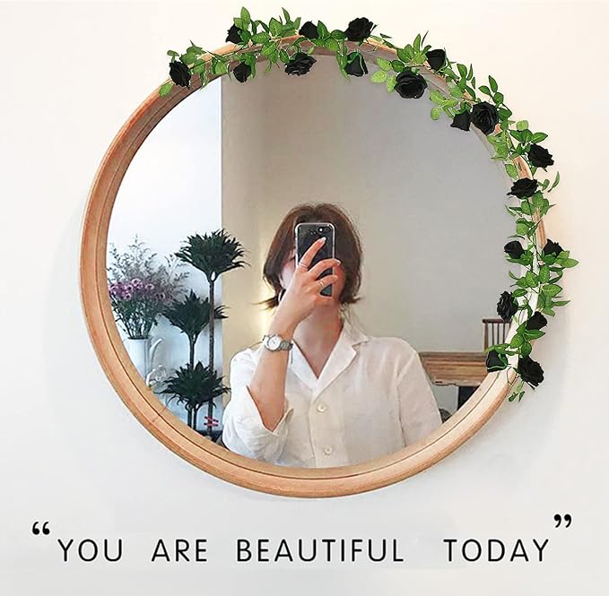 Felice Arts 2 Pack Black Artificial Flower Garland Each 6.5FT Fake Rose Vine Hanging Rose Garland for Thanksgiving Day Wedding Flowers Xmas Table Centerpiece Arrangement Mirror Decor