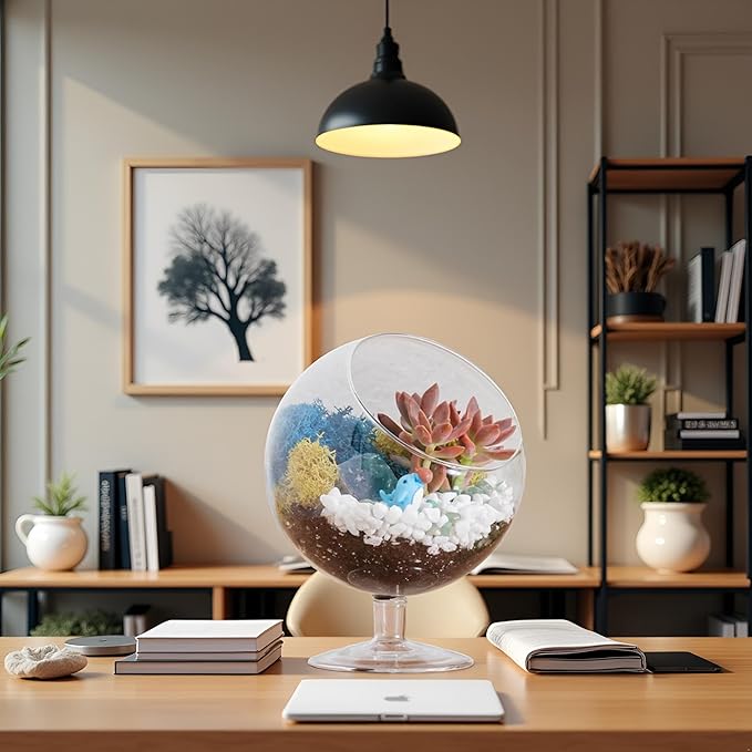 6" DIY Chalice Terrarium Kit with Live Plants - Build Your Own Glass Terrarium for Adults & Kids with Moss, Crystals, Soil, Tools & Figurine - Mini Ecosystem - Made in The USA