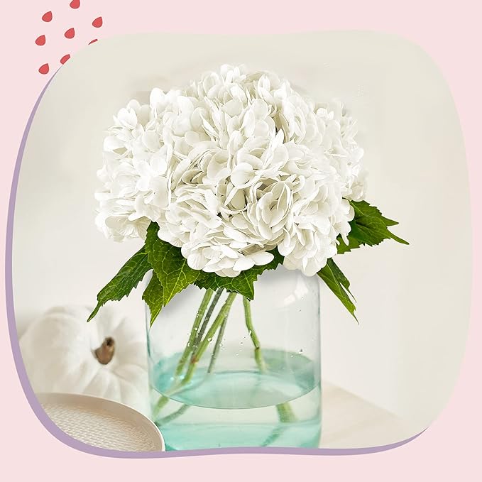 Yatim 21In White Artificial Hydrangea Flowers 5 Pcs Real Touch 3D Print Latex Flowers for Wedding Centerpieces Bouquets DIY Floral Decor Home Decoration with Stems