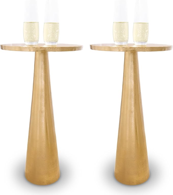 OBJET D'ART Small Round Gold End Tables, Set of 2, ABEL, 21" Height, Vintage Metal Accent, Side, Pedestal, Coctail and Drink Tables for Living Room and Small Spaces