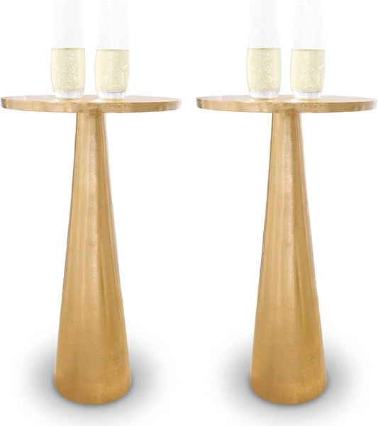 OBJET D'ART Small Round Gold End Tables, Set of 2, ABEL, 21" Height, Vintage Metal Accent, Side, Pedestal, Coctail and Drink Tables for Living Room and Small Spaces