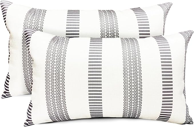 Decorative Throw Pillow Covers Set of 2 Light Gray Boho Striped Pillow Covers 12x20 Inch Throw Pillow Cover Linen Pillowcase Farmhouse Outdoor Pillow Covers for Couch Sofa Bed Living Room
