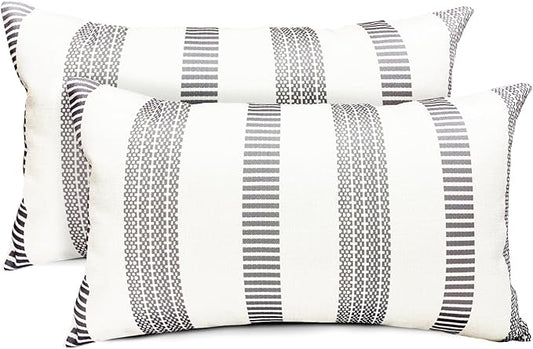 Decorative Throw Pillow Covers Set of 2 Light Gray Boho Striped Pillow Covers 12x20 Inch Throw Pillow Cover Linen Pillowcase Farmhouse Outdoor Pillow Covers for Couch Sofa Bed Living Room
