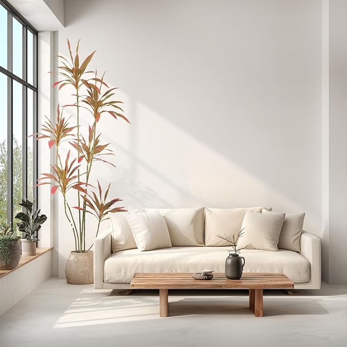 Artificial Cordyline Plant, Indoor Potted Plant, 6 Stems with Black Planter, Suitable for Large Indoor Living Room Decorations, Potted Plants, and Window Display Scenes (Red-7ft)