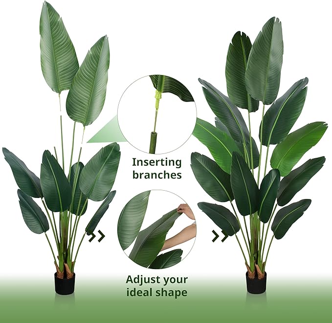 Artificial Bird of Paradise Plant 6 Ft Tall Fake Banana Leaf Plant for Indoors and Outdoors,Faux Palm Tree with Plastic Pot for Office and Home Decor,L1802PCS