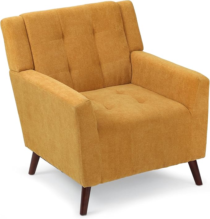 Athena Collection Wingback Accent Chair for Living Room, Comfy Linen Fabric Upholstered Reading Chair for Adults, Single Sofa Armchair for Bedroom, Dorm, Balcony, Yellow