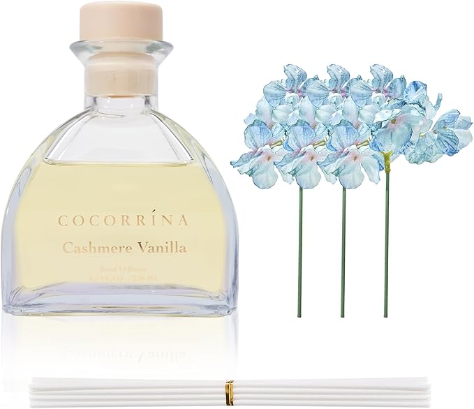 COCORRÍNA Reed Diffuser - 8.5 Oz Cashmere Vanilla Reed Diffuser with 8 Sticks for Home Bathroom Shelf Decor (Simple Luxe Collection)
