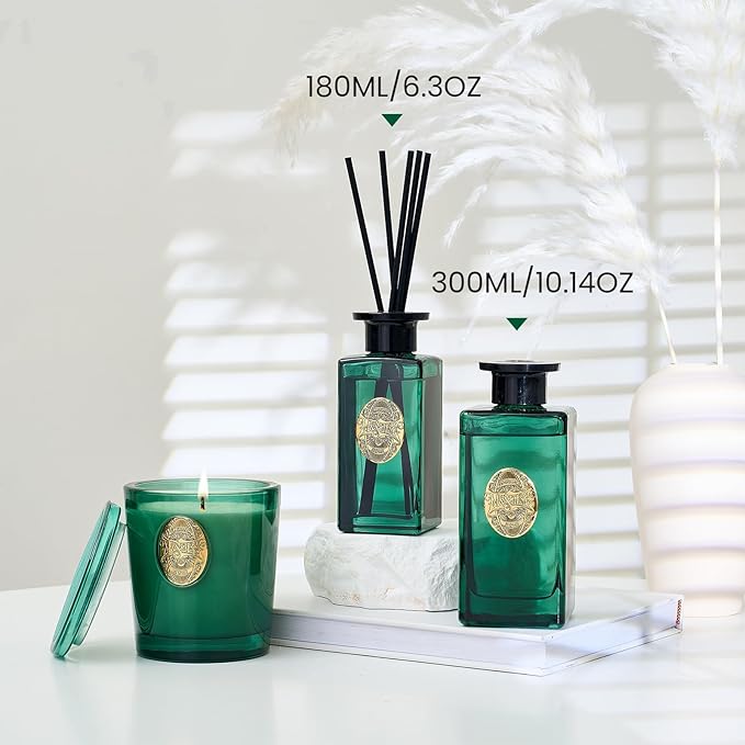 M&SENSE 6.9 oz Large Reed Diffuser Set | Evergreen Pine Scent Oil Diffuser with Sticks | Hotel Collection Non-Toxic Essential Oil |for Bedroom Bathroom Living Room