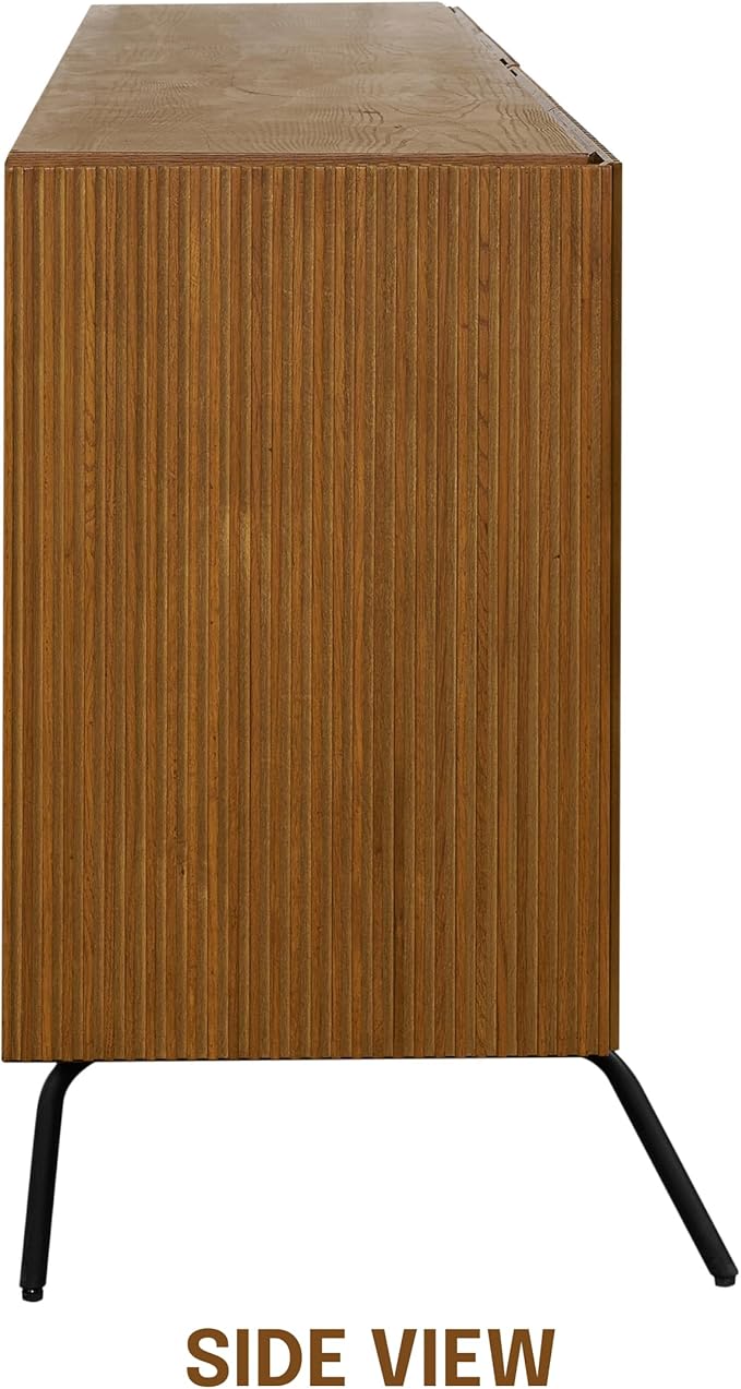 NTC Veil Modern Sideboard with 4 Doors, Buffet Cabinet with Vertical Groove Design and Metal Legs, Storage Cabinet for Living Room, and Hallway, Effortless Assembly - Rustic Oak