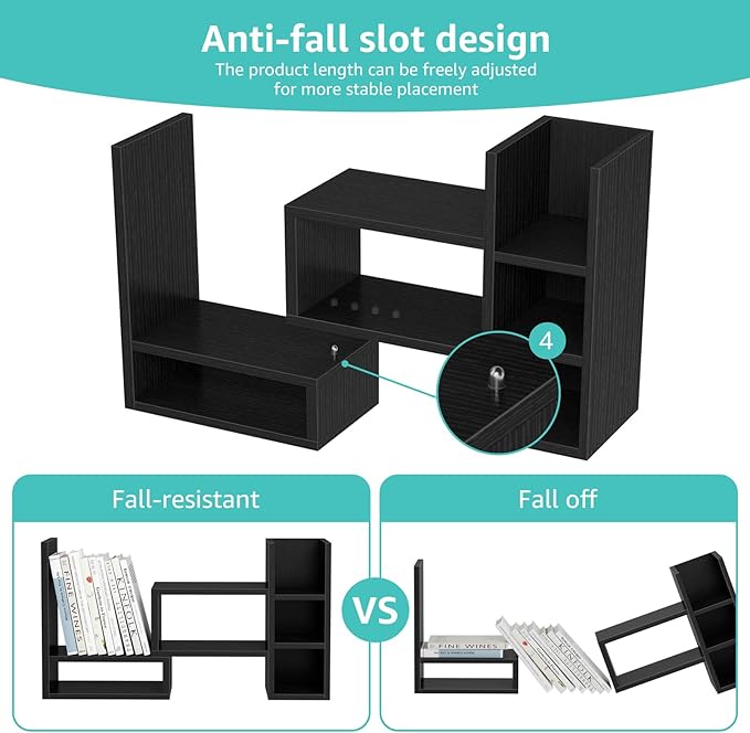 Desk Shelves Desktop Orgnizer Shlef - Black Office Organization for Top of Desk Organizers and Accessories Corner Bookshelf Table Top Shelving Small Hutch Decorations for Office