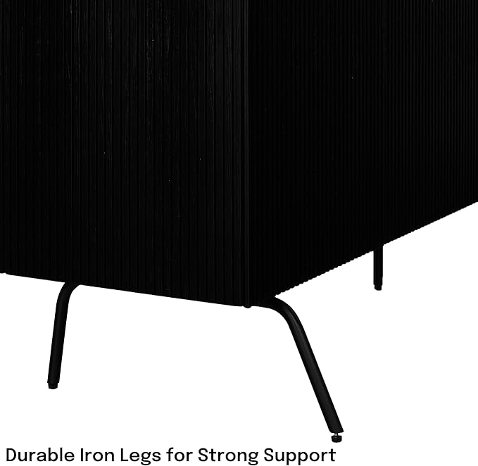 NTC Veil Modern Sideboard with 4 Doors, Buffet Cabinet with Vertical Groove Design and Metal Legs, Storage Cabinet for Living Room, and Hallway, Effortless Assembly - Burnt Black