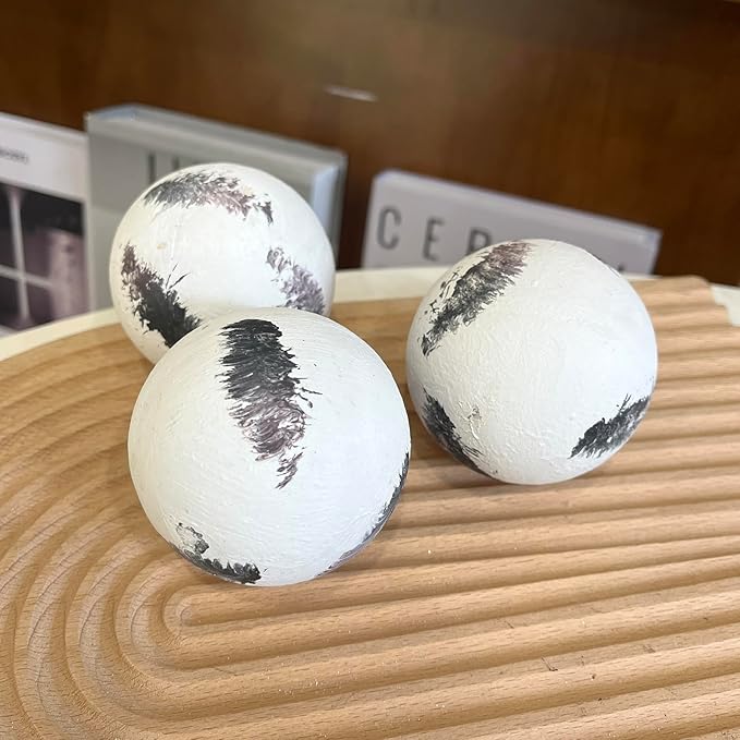 Set of 6 Decorative Balls for Dining Table Centerpiece Decor - Decorative Orbs for Centerpiece Bowls - Feather Pattern - 2.6in Coffee Table Decor Ball