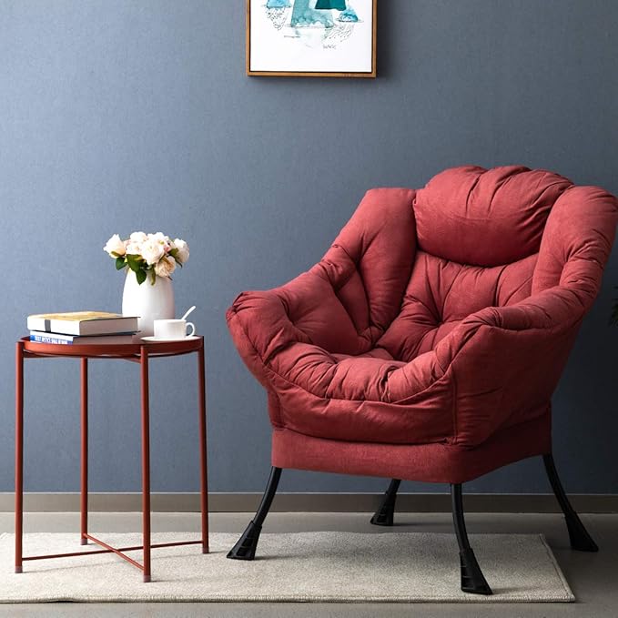 HollyHOME Oversized Brick Red Fabric Lounge Chair with Armrests and Steel Frame for Living Room