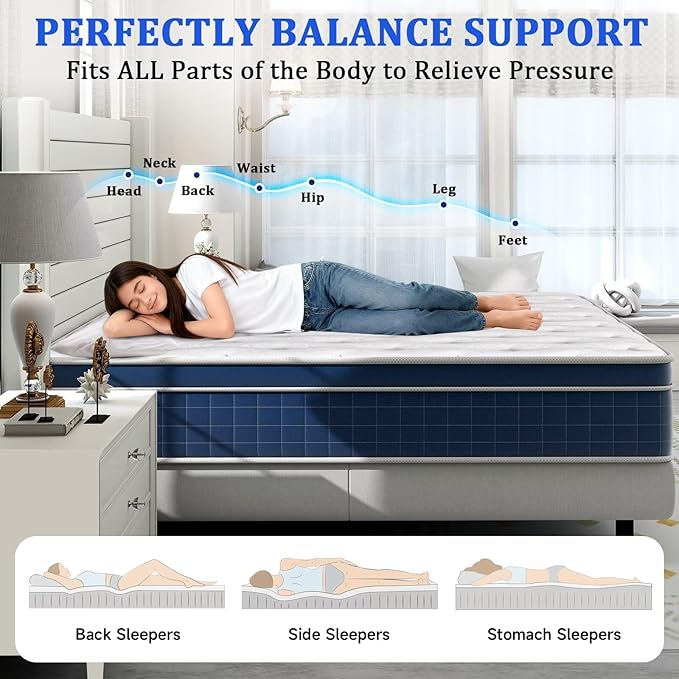 Full Size Mattress in a Box 14 Inch Hybrid Mattress [Enhanced Stability], Medium Firm Feel with Memory Foam and Pocket Springs, Reinforced Edge Support