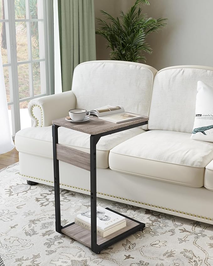 Narrow C-Shaped End Tables, TV Trays Set of 2, Small Side Table for Couch, Sofa Table for Living Room, Bedroom, Bedside ET-YB-GY2