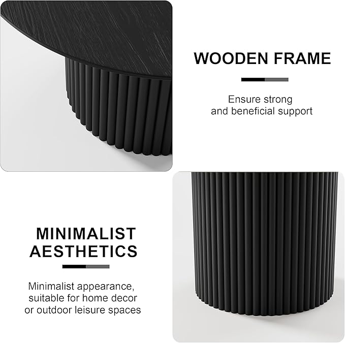 Casaphoria 46" Round Dining Table, Modern Kitchen Table for 4-6, Farmhouse Style with Undercut Edge Top & Concave Cylinder Legs, Easy Assembly for Living Room, Kitchen, Bar, Black