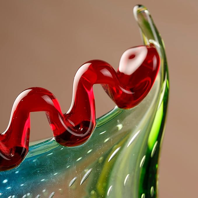 Yao Yuan Hand Blown Art Glass Vase with face Art,Murano Glass Style,Multi-Colored