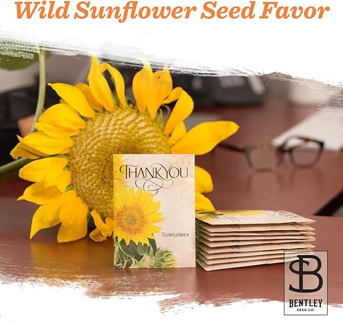 Bentley Thank You Packet - Sunflower Seeds - Pack of 25 - Perfect Eco-Friendly Thank You Gift - Non GMO