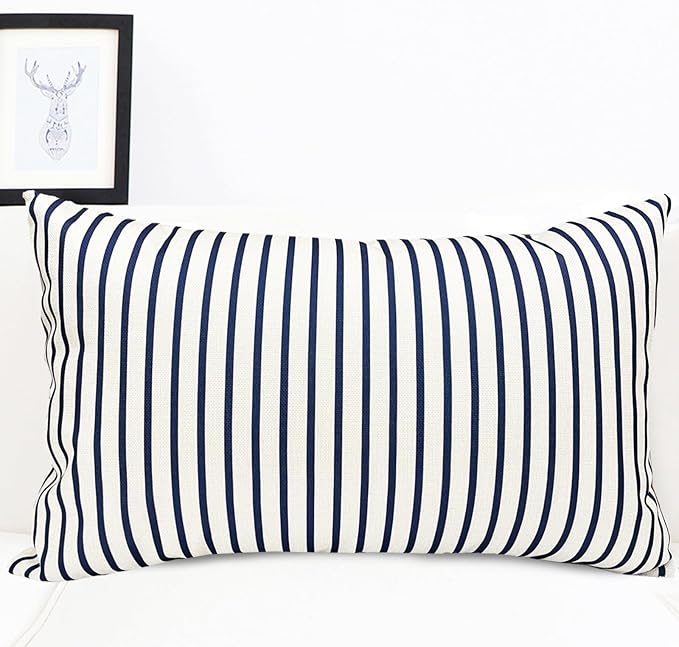 Decorative Throw Pillow Covers Set of 2 Blue Striped Pillow Covers 12x20 Inch Throw Pillow Cover Linen Pillowcase Modern Farmhouse Outdoor Pillow Covers for Couch Sofa Bed Living Room