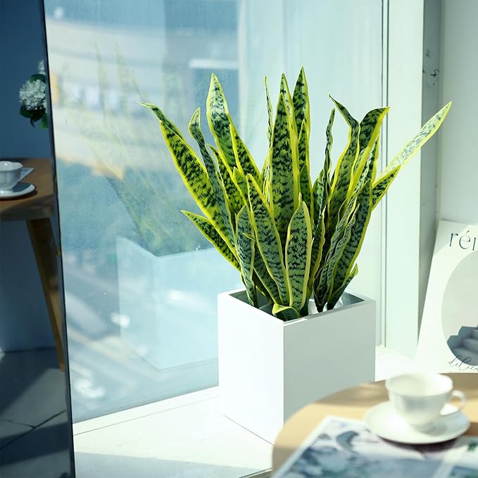 3 Pack Faux Snake Plants 31in Artificial UV Resistant Snake Outdoors Fake Sansevieria Plastic Plant with Large Green Leaves Greenery for Home Indoor Floor Office Store Front Porch Decorations