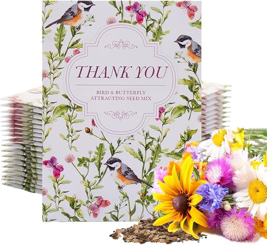 Bentley Seed Co. Thank You - Bird Butterfly Mix Seed Packets - 25 Seed Packs - Perfect Eco-Friendly Gift for Gardeners & Friends - Non GMO Seeds