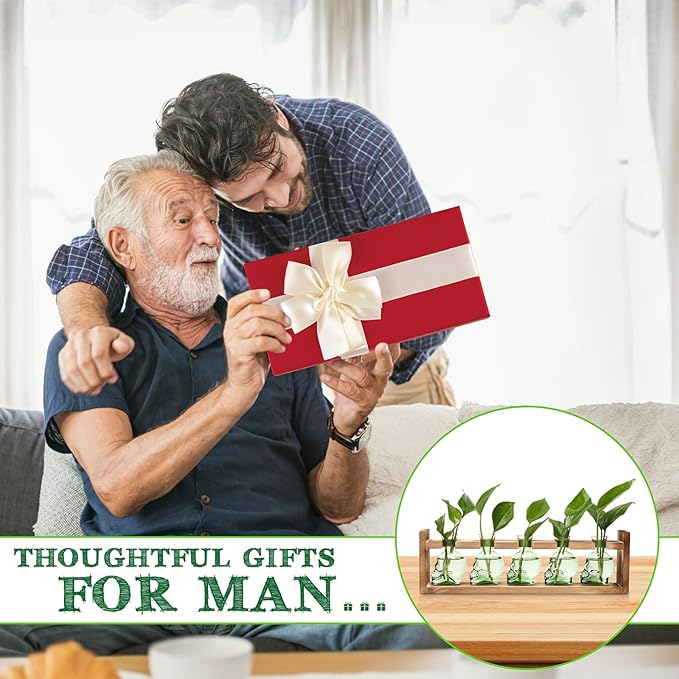 Plant Terrarium Propagation Stations Halloween Skull Planter Vase Skulls Decor with Wooden Stand Gife for Father - 5 Vases