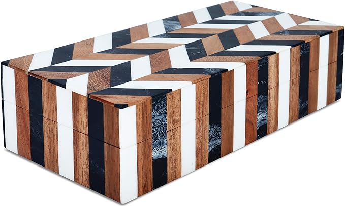Handicrafts Home Handmade Decorative Storage Box with Lid- Jewelry Storage, Memory Keepsake, Gift Box for Women, Marquet Cosmo Pattern, Resin Inlay & Wood-Modern Decor Cajas Organizadora-10X4.5X2.5 In